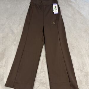 NWT Adidas Wide Leg Womens XS Pants Activewear Brown Zip Pockets Pull Up